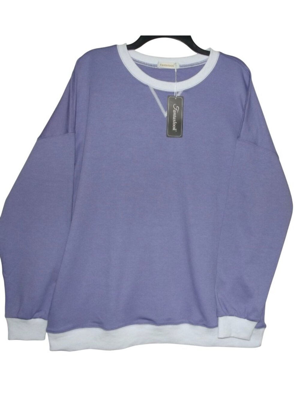 Fantaslook Sweatshirt Womens XL Purple White Long Crew Neck oversized tunic